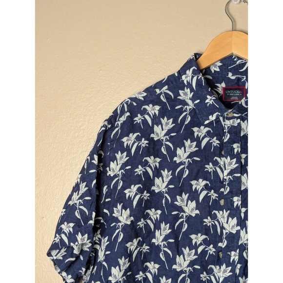 UNTUCKit Parrina SS Shirt 3xL Blue Linen Floral Button Up 2023 - Picture 4 of 16